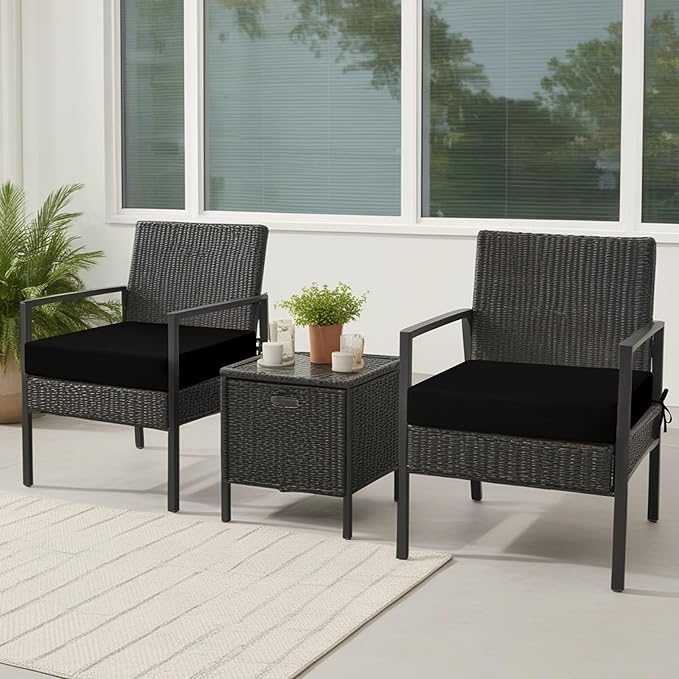 idee-home Outdoor Chair Cushions Set of 2, Waterproof Outdoor Seat Cushions for Patio Furniture, Outside Replacement Chair Pad with Ties for Lawn Deck Porch, 24 x 24 Black