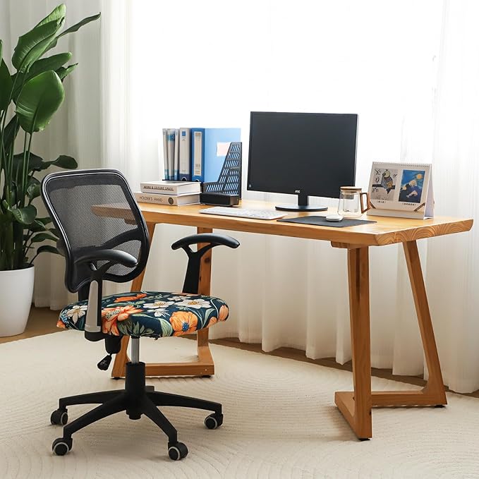 FORCHEER Office Chair Seat Covers 20x20inch Velvet Floral Strech Computer Desk Chair Seat Cushion Slipcover with Buckle1 Piece- Velvet Floral