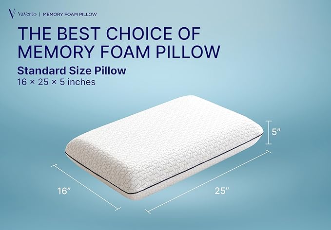 Cooling Gel Memory Foam Pillows - 1-Pack - Standard Size Memory Foam Pillow For Sleeping - Medium-Firm - Back, Stomach & Side Sleeper - Shoulder & Back Pain Relief - Washable, Bamboo Viscose Cover