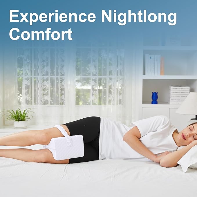 UJPFEO Knee Pillow for Side Sleepers, Leg Pillow for Sciatica, Back, HIPS, Knees, Joints Pain Relief,Pillows for Between Legs While Sleeping Spine Alignment Support & Relieves Pressure,Natural White