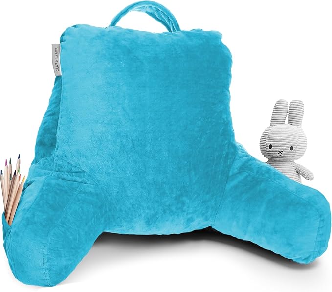 Clara Clark Reading Pillow for Kids & Teens with Shredded Memory Foam, Backrest Pillows for Reading Watching and Gaming, Use on The Couch, Bed, or Floor, Adjustable Support, Washable Cover Bright Blue