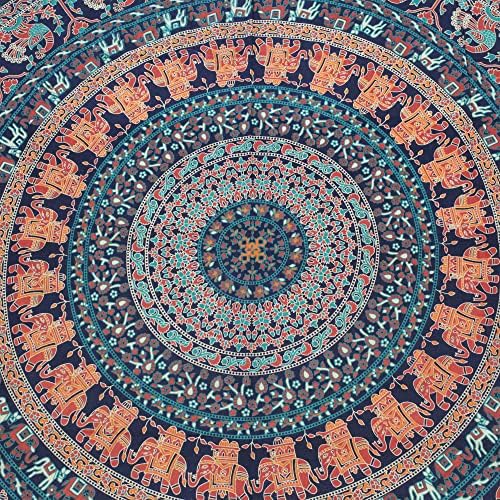 Round Beach Tapestry Turquoise Mandala Throw/Boho Hippie Beach Blanket Roundie/Indian Cotton Bohemian Large Round Table Cloth-Home Decor/Yoga Mat Meditation Picnic Rug (42", Brown)