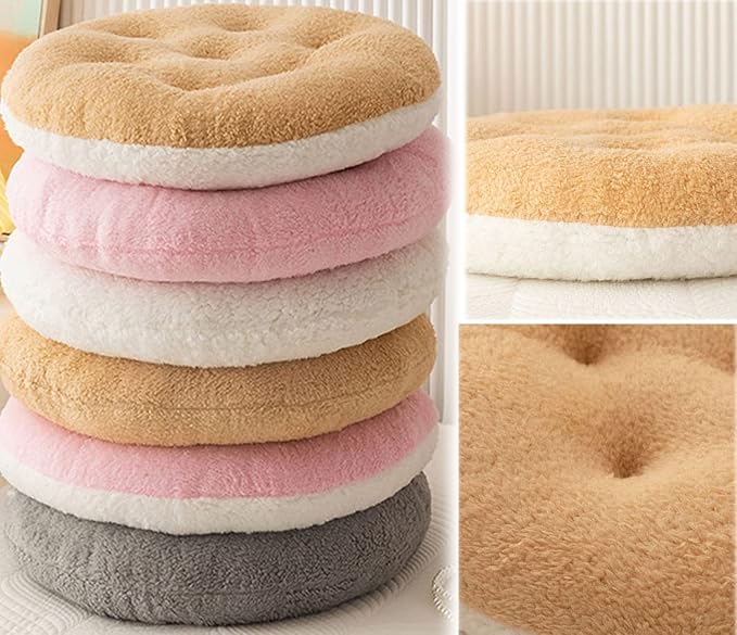 Comfortable Square and Round Artificial Lambswool Chair Pads,Soft Fluffy Chair Seat Cushion Plush Cushions Seat Pad for Home Office Meditation (17 inch(45cm), Round-Brown&White)