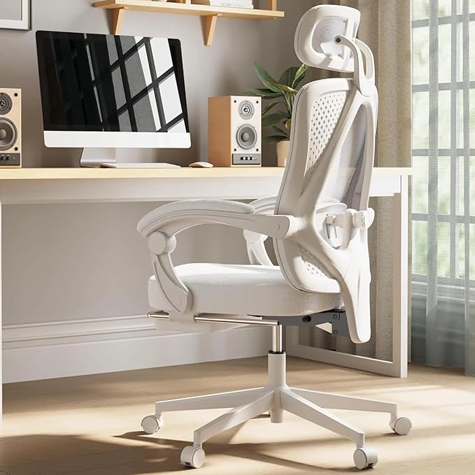 Ergonomic High Back Office Chair with Wide Thick Seat Cushion,Adjustable Lumbar Support and Backrest (White w/Footrest)