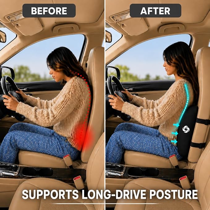 Samsonite Lumbar Support Pillow for Office Chair, Lower Back Support for Car, Back Pillow Desk Chair Cushion with Memory Foam, Improved Posture Backrest