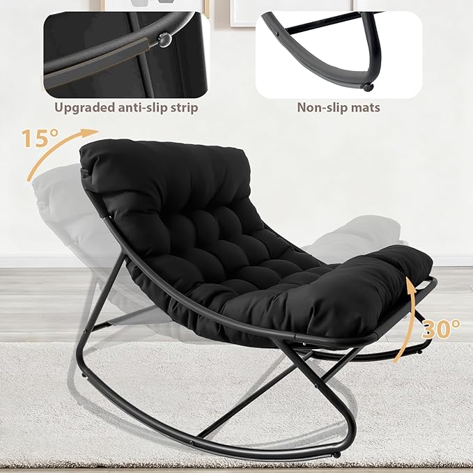 Outdoor Rocking Chair, Rocking Chair with Foot Rest, Comfy Rocker Chairs with Thick Cushion and Frame, Mecedora for Balcony, Living Room, Patio (Black.)