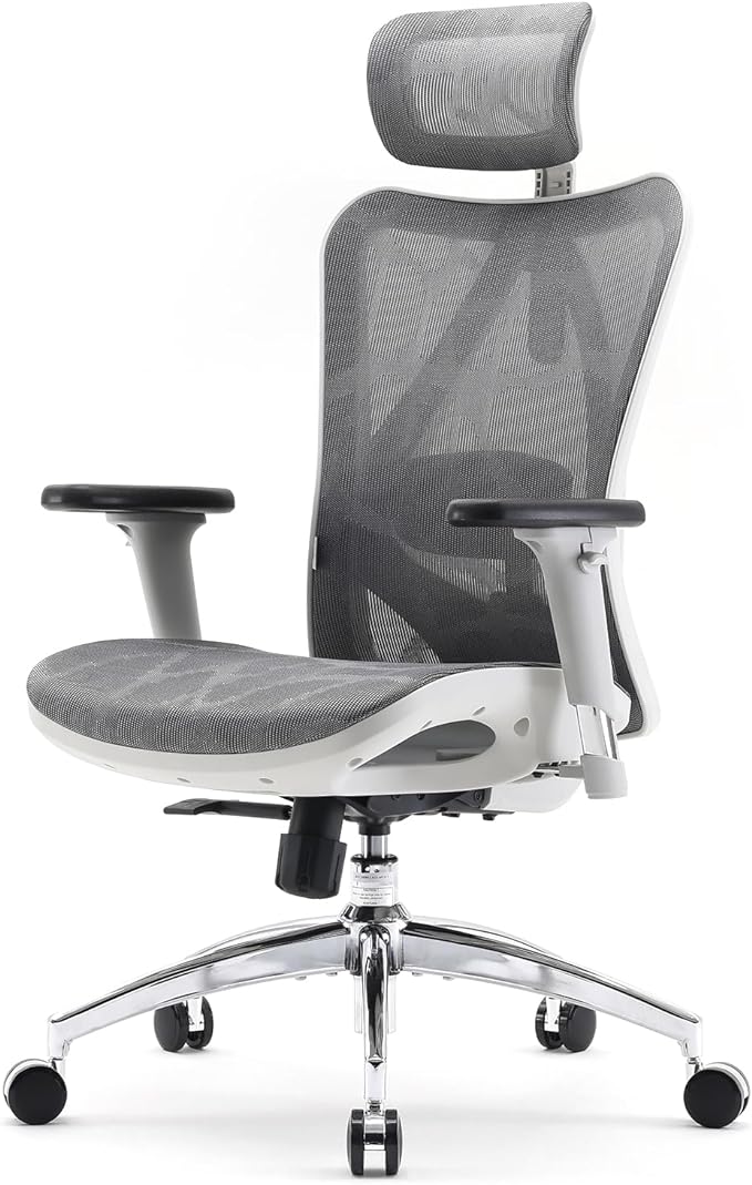 SIHOO M57 Ergonomic Mesh Office Chair, High Back Home Desk Chair with 3D Armrests, Lumbar Support and Adjustable Headrest, Comfortable Computer Chair, Big & Tall Office Chair Hold 330 LBS-Light Grey