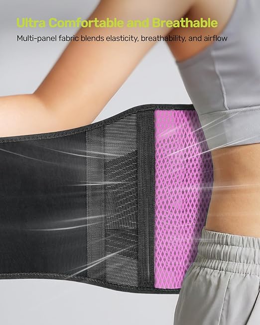 Rakiie Slim Back Brace for Lower Back Pain Relief, Lightweight & Breathable Back Support Brace for Men Women, Ergonomic Light Lumbar Support for Everyday Wear, Pink S