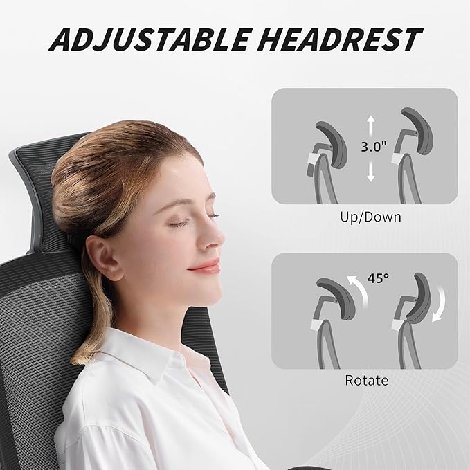 HOMCOM Office Chair, High Back Desk Chair with Flip-up Armrest, Rotatable Headrest, Tilt Function, Adjustable Lumbar Support, Swivel Wheels for Home Study, Black