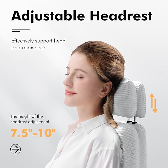 GXJ Criss Cross Chair with Flip-up Arms, Executive Office Chair with Foot Rest, Swivel Cross Legged Office Chair with Lumbar Pillow&Headrest, Corduroy Comfy Computer Desk Chair for Home, White