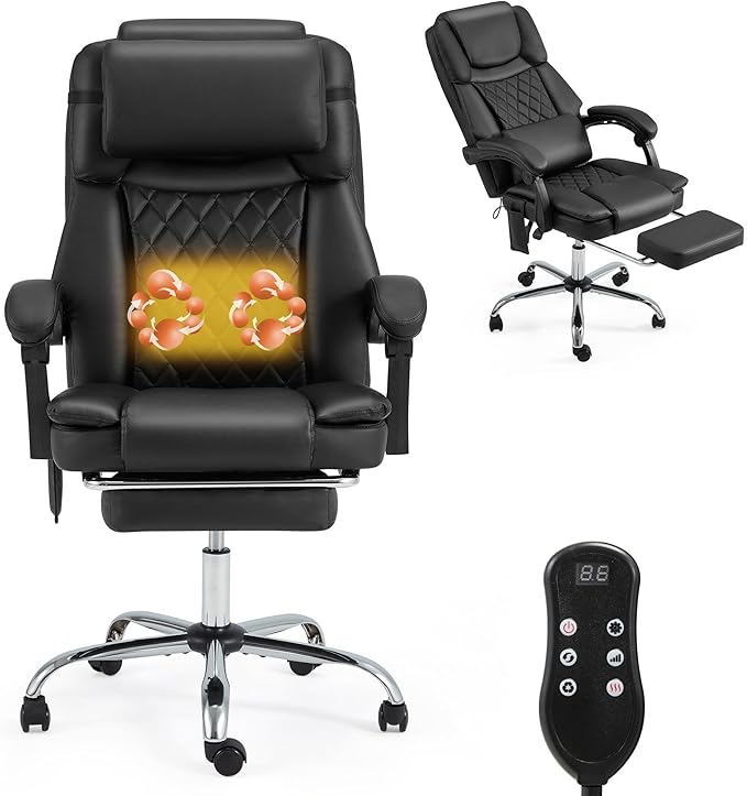 HOMREST 3D Kneading Massage Office Chair with 16 Kneading Nodes & Lumbar Support,Ergonomic Reclining Desk Chair with Footrest & Linkage Armrests,PU Leather Executive Chair with for Home Office (Black)