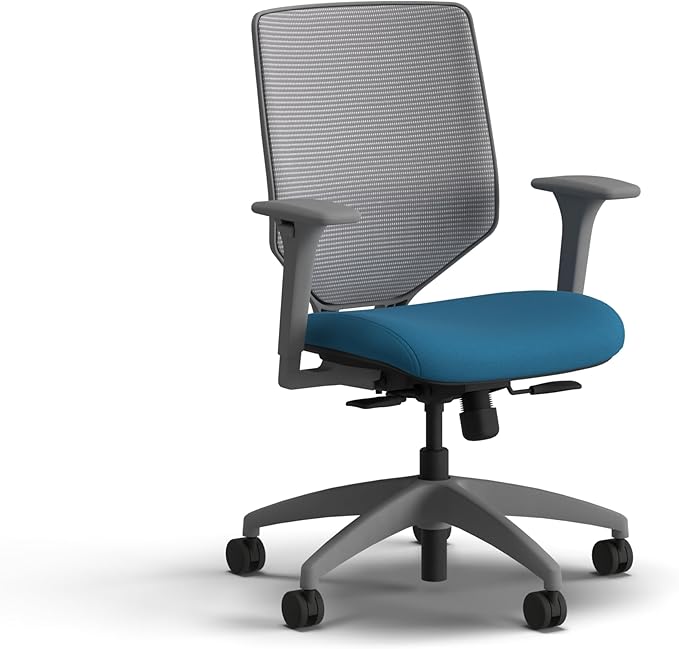 HON Solve Office Chair, Ergonomic Office Chair Mesh Back Support, Adjustable Lumbar Support, Height Adjustable Arms, Titanium Frame, Peacock