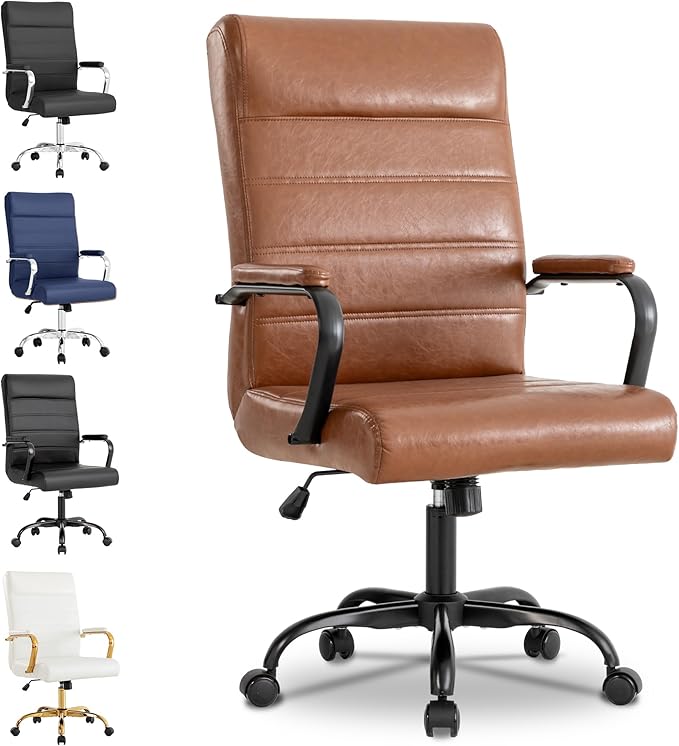 Office Desk Chair,Modern Leather Conference Room Chairs,High Back Home ofiice Chair,Adjustable Height Swivel Executive Computer Chair with Armrest and Padded Seat (Brown with Black Frame)