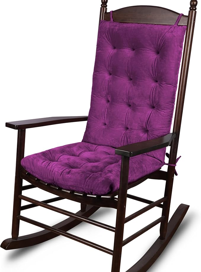 ELFJOY Rocking Chair Cushion Large Rocking Chair Pads with Ties Premium Tufted High Back and Seat Cushion 2 Piece Set Purple