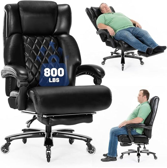 800lbs Big and Tall Office Chair, Reclining Office Chair with Foot Rest, Desk Chair for Heavy People, Large Computer Desk Chair, Heavy Duty Office Chair with Quiet Rubber Wheel and Extra Wide seat