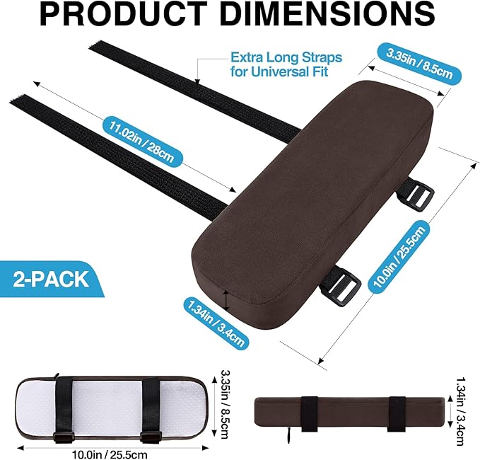 Smiry Ergonomic Office Chair Armrest Pads, Memory Foam Arm Rest Covers, Non-Slip Armrest Cushion with Adjustable Buckles and Straps, Elbow Relief for Desk, Gaming & Wheelchair (Chocolate, Set of 2)