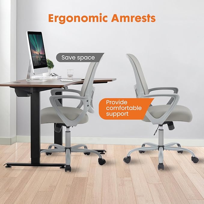 Sweetcrispy Home Office Managerial Executive Chair, Ergonomic Mesh Adjustable Swivel Mid-Back Chair with Comfortable Lumbar Support, Comfy Arms for Bedroom,Study,Student