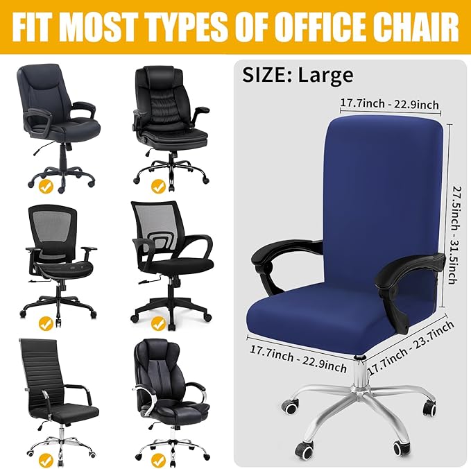 Smiry Stretch Printed Office Computer Chair Covers, Universal Desk Rotating Chair Slipcovers Removable Washable, Soft Fit Anti-Dust Spandex Protector Cover with Zipper, Navy