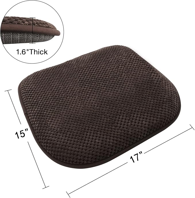 Brown Kitchen Dining Chairs Cushions Set of 4 Non Slip Foam Patio Seat Cushions Washable Soft Thick Pads Large Wooden Metal Tapered Chair Cushions,17" x 15"