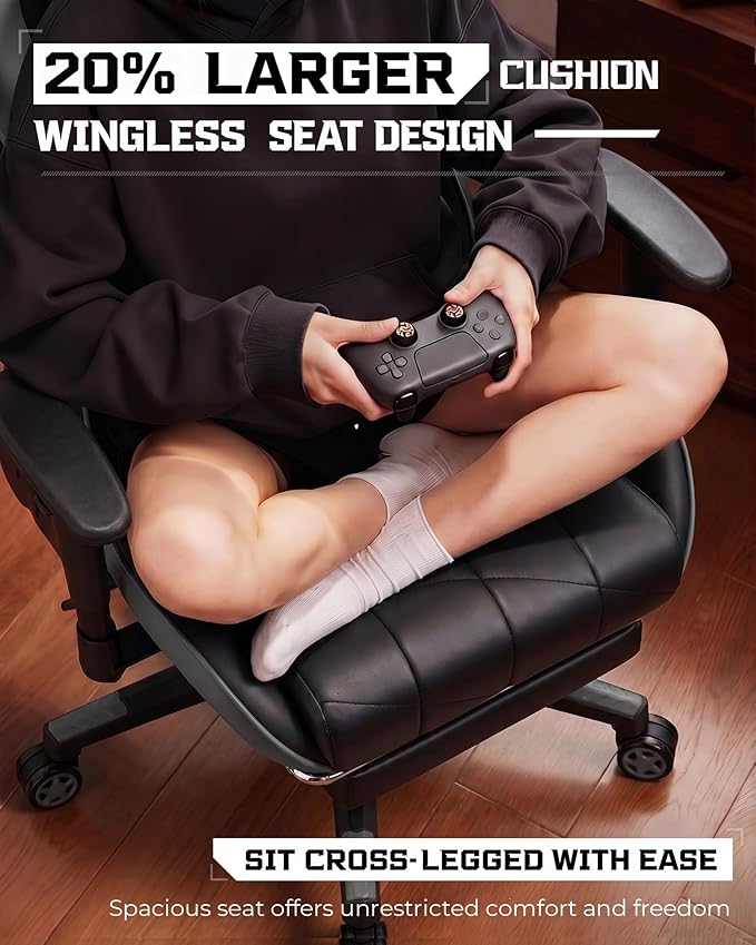 GTPLAYER Gaming Chair, Big and Tall Video Game Chair with High Back PU Leather, Home Office Ergonomic Computer Chair with Footrest, Adjustable Height, 360° Swivel Wheels for Adults and Teens