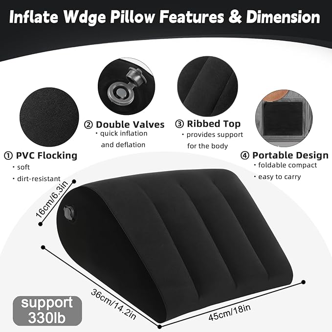 Inflatable Wedge Pillow for Traveling & Sleeping– Portable Bed Wedge Cushion With Silk Eye Mask for Leg Elevation,Back Support & Relaxation,Compact Lumbar Pillow for Camping, Home Use& Outdoor Trip