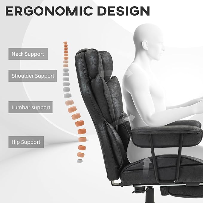 HOMCOM Massage Executive Office Chair with 6 Vibration Points, 400LBS Heated Big and Tall Office Chair with Foot Rest and Lumbar Support, Microfiber Reclining Computer Desk Chair, Black