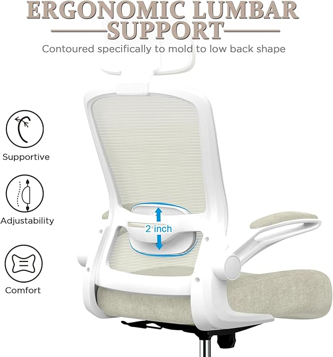 Mimoglad Office Chair, High Back Ergonomic Desk Chair with Adjustable Lumbar Support and Headrest, Swivel Task Chair with flip-up Armrests for Guitar Playing, 5 Years Warranty