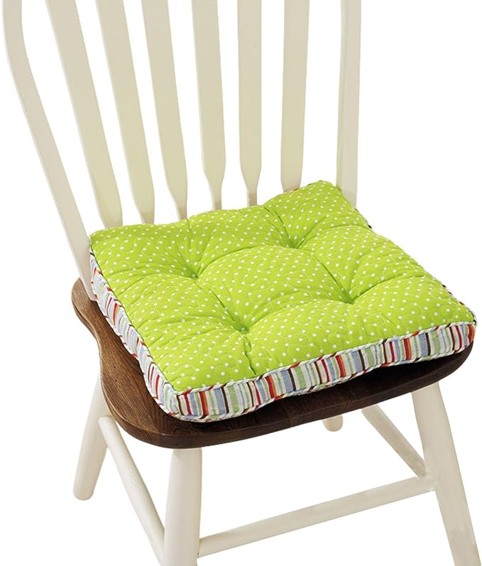 Boho Cotton Quilted Chair Cushion for Dining Chairs Non Slip Soft Comfortable Chair Pads with Ties Patchwork Printed Seat Cushion for Kitchen Chairs Office Chairs (Green,16"x16")