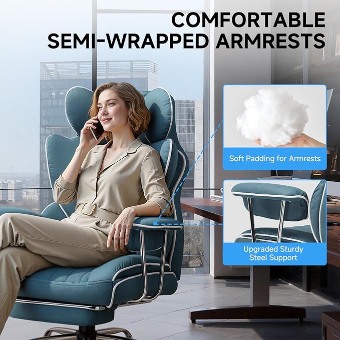 GTPLAYER Gaming Chair,Office Chair with Pocket Spring Lumbar Support, Ergonomic Comfortable Wide Office Desk Computer Chair with Outward Fixed Soft Armrests and Footrest (Fabric, Blue)