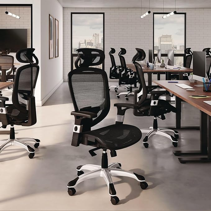Alera Minerva Ergonomic Swivel Computer Desk Chair, Mesh Office Task Chair, Adjustable Seat, Arms, Headrest, Supports Up to 275 lb, Gray