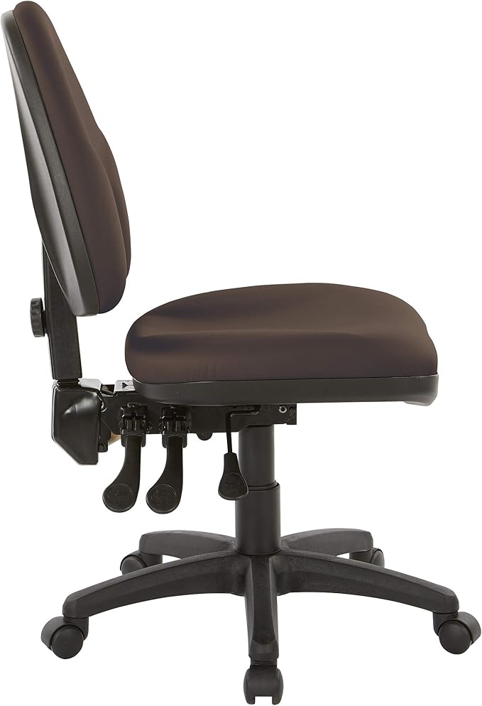 Office Star Ergonomic Dual Function Office Task Chair with Adjustable Padded Back and Built-in Lumbar Support, Armless, Dillon Java Fabric
