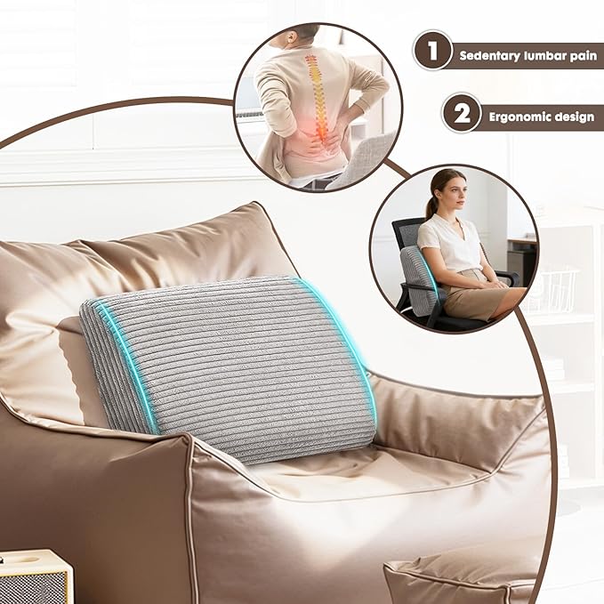 Large Lumbar Cushion Lumbar Support Pillow, Ergonomic Lumbar Pillow with Machine Washable, Help Relieve Pain of Back, Lumbar, Tailbone and Sciatic Nerve Support. (Dark Grey)