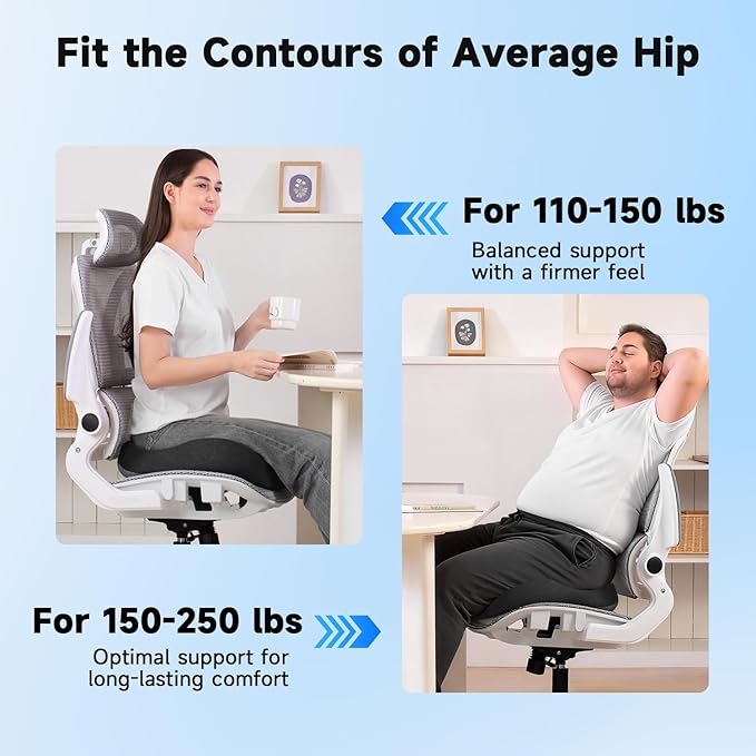 Seat Cushion for Office Chairs – Large U-Shaped Memory Foam Desk Chair Cushions for Long Sitting Comfort, Ergonomic Thick Support Pad for Work from Home & Daily Office Use