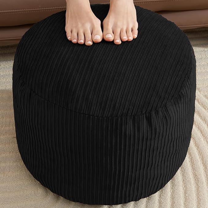 WSOFRLAC Pouf Ottoman Foot Stools with Foam Small Ottoman for Living Room Corduroy Ottomans Pouf 26x18 Floor Poufs Foot Rest for Chair Black Hassocks and Ottomans