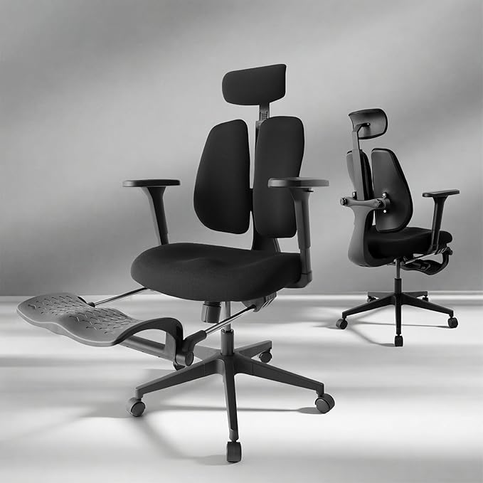 Flex Ergonomic Office Chair with Dynamic Split-Back Design, 3.15" Ultra-Thickened High-Density Molded Foam Seat, 4D Adjustable Armrests, High Back Computer Desk Chair with Footrest, Black