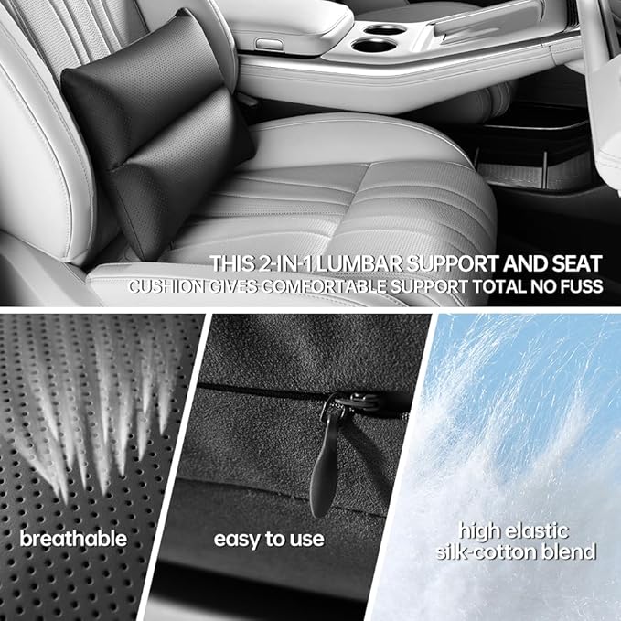 Lumbar Pillow for car, Back Cushion for Driving, Back Support, Lumbar Support, Improve Driving Comfort, Faux Leather, Sturdy and Durable, Non-deformable, Long Lasting Use 1P