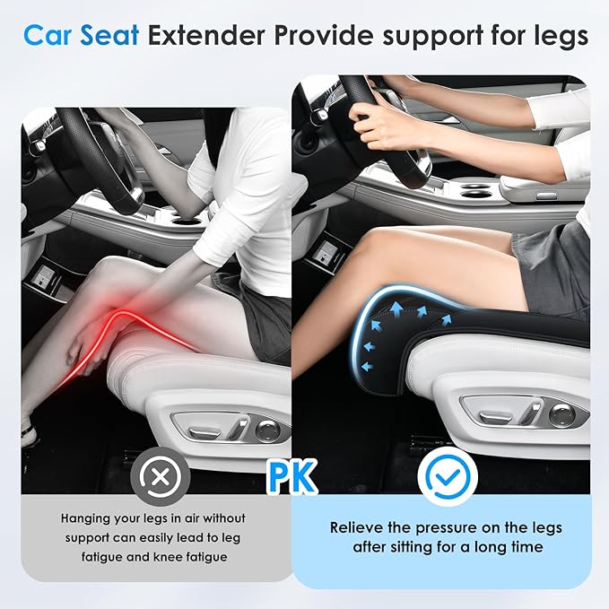 FLORICH Car Seat Extender Leg Support Cushion for Driver Seats Office Chair, Leather Memory Foam Widened seat Cushion for Long Drivers Universal Car Seat Cushion Legs Rest Pads-Deep Black