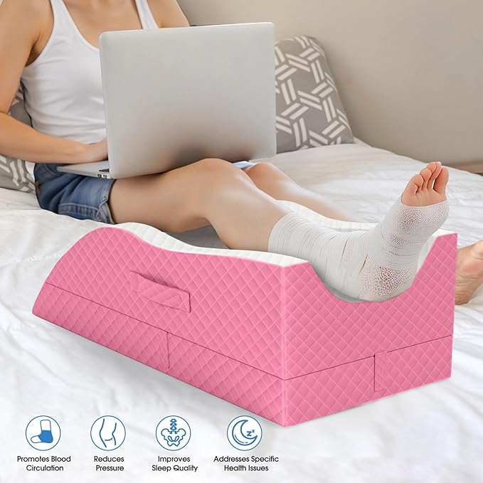 TranquilRelax Elevation Pillows for Leg After Surgery, Memory Foam Adjustable Wedge Pillow for Injury or Rest, Ankle Pillow for Sleeping Blood Circulation Pink/Double Leg