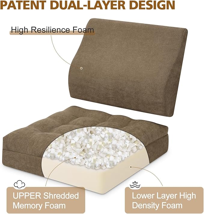 Recliner Cushion for Elderly with Lumbar Support Pillow - 20x20x5 Inch Extra Thick Recliner Seat Cushion for Seniors Relief Back Pain and Tailbone Pain from Long Sitting Non-Slip Bottom Brown