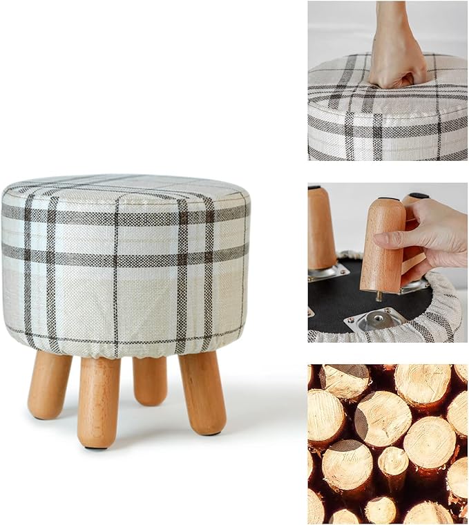 H&B Luxuries Fabric Round Padded Ottoman Foot Rest Stool