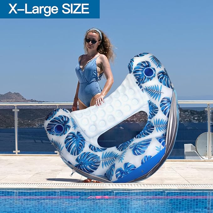 COOLCOOLDEE Pool Float with Canopy, Cup Holder - XL Pool Chair Lounge Float with Adjustable Sun Shade Cover, Drink Holder, Ergonomic Headrest,Inflatable Pool Float for Adults