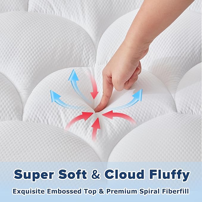 ELVEN HOME Twin Size Mattress Pad for Pain Relief, Pillow Top Cooling Twin Mattress Topper for Single Bed, Thick Fluffy Mattress Protector Cover Quilted Fitted Deep Pocket (39x75 inch, White)