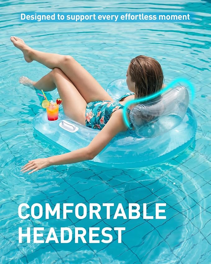 HLDIRECT Inflatable Pool Floats Adult, Floating Pool Chair with Cup Holders for Swimming Pool, Water Chair Pool Lounger with Handles & Ergonomic Headrest for Party Summer Water Fun