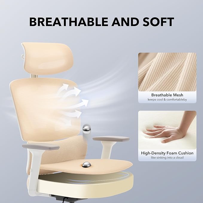 Office Chair Ergonomic Desk Chair - Home Mesh Office Desk Chair with Adjustable Lumbar Support, High-Back Computer Gaming Chair with Headrest 3D Armrests, Rolling Swivel Task Chairs for Home, Office