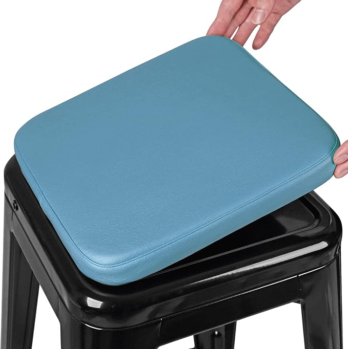 SINOSSO Modern Faux Leather Bar Stool Cushion 1 Piece, Leathaire Magnetic Small Chair Pad for Cafe Bistro Stackable Metal Stool (Square, Blue, 1)