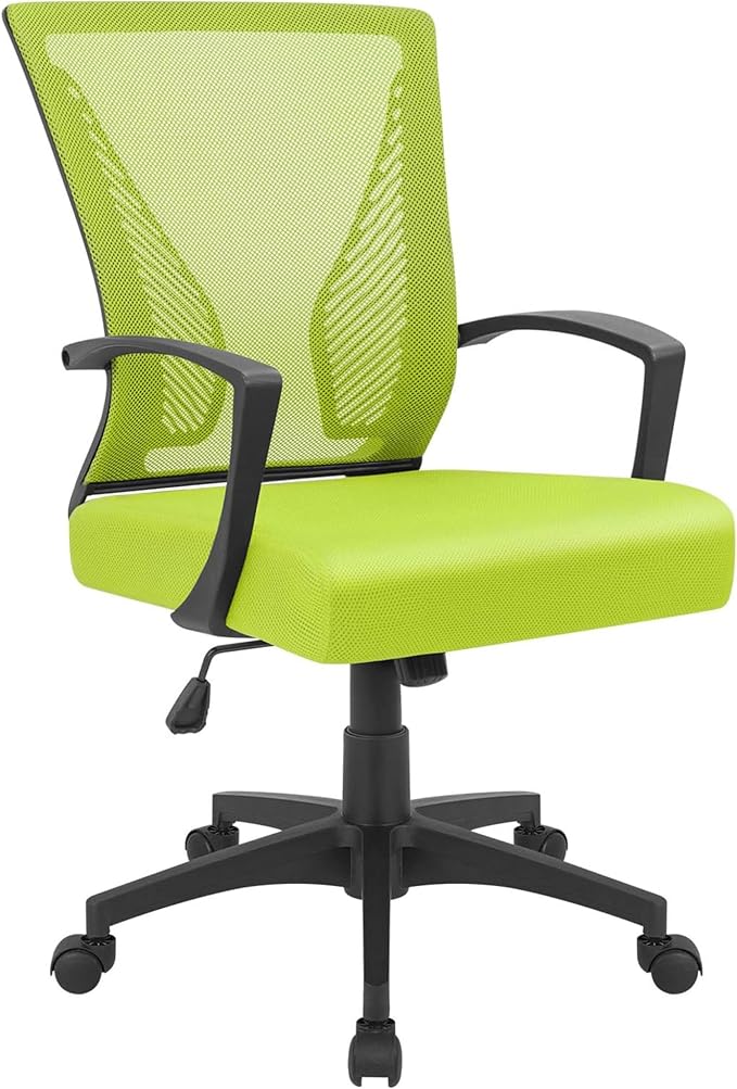 Furmax Office Chair Ergonomic Computer Desk Mesh Chair Mid Back Swivel Lumbar Support with Armrest (1, Cyan)