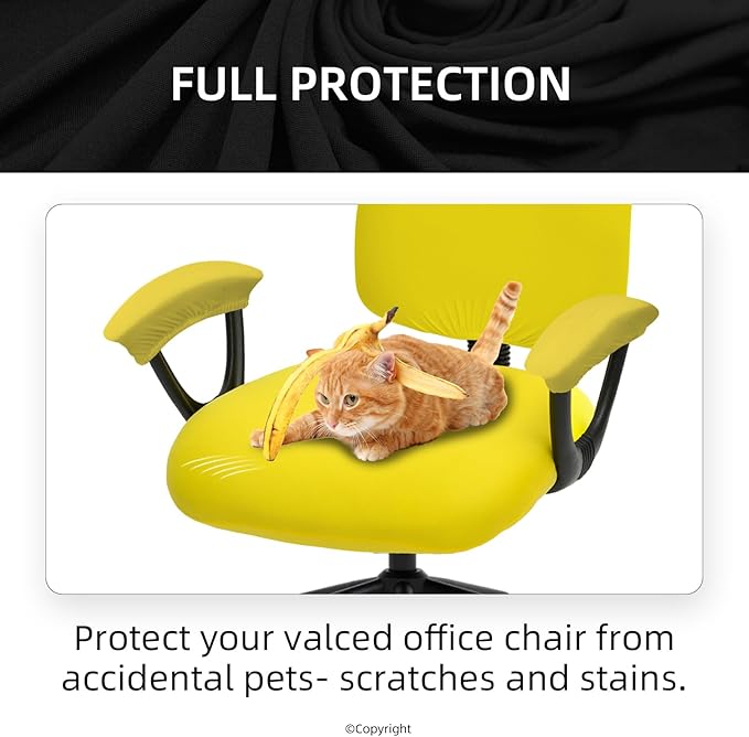 Stretchable Split Office Chair Seat Covers - Universal Stretch Computer Chair Slipcover - Washable Rotating Backrest Coverings & Cushion Protectors & Armrest Covers for Dogs, Cats, Pets, Yellow