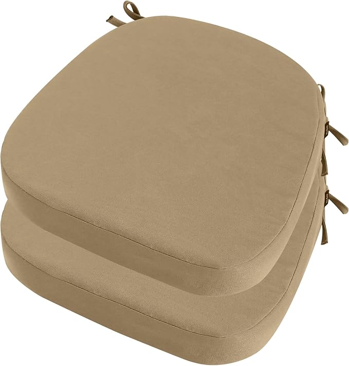 idee-home Outdoor Chair Cushions Set of 2, 19" x 19" x 3" Thick D-Shaped Patio Furniture Outdoor Seat Cushions Waterproof with Ties, Dining Pads