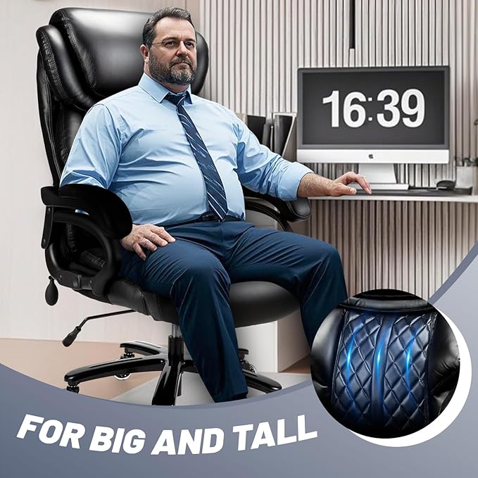 Big and Tall Office Chair 800lbs- High Back Executive Computer Chair for Heavy People with Adjustable Lumbar Support and Quiet Wheels- Large Desk Chair for Home Office (Black)