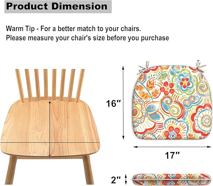 DYTXIII Set of 2 Outdoor Chair Cushions with Ties,Water Repellent Patio Chair Pads 17"x 16" for Outdoor Furniture,Round Corner Seat Cushions for Garden Yard Kitchen Flower Red